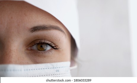 Close Up Of Doctor Wearing Mask During The Coronavirus Pandemic. Eye