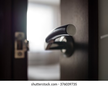 Close up of the door handle, shallow depth of field