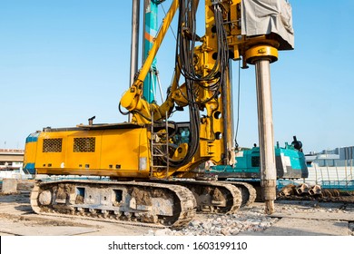 Close Up Drill Bore Pile Rig Machine At The Construction Site 