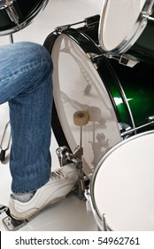 Close Up Of Drummer Feet On The  Bass Drum Pedal