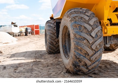 Close up of dumper truck tyres