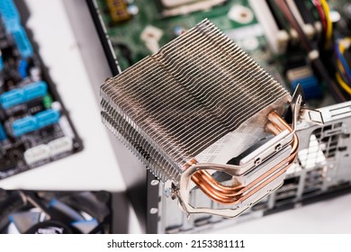 Close up dust on the heatsink. Usage heatsink with copper core for CPU cooling system. 
