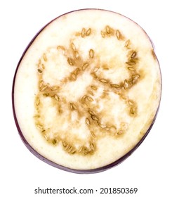 Close Up Of Eggplant Slice Isolated White Background