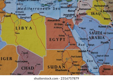 Close up of Egypt on world map