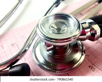 Close Up Of An EKG Strip And Stethoscope