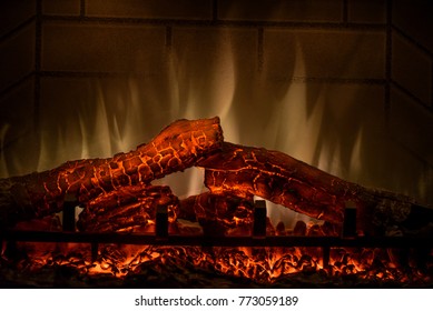 Logs In Artificial Fireplace Images Stock Photos Vectors