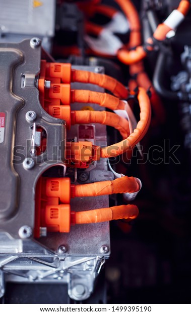 Close Up Of Electric Motor In\
Engine Bay Of Environmentally Friendly Zero Emission Electric\
Car