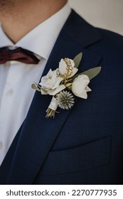 close up of an elegant boutonniere 