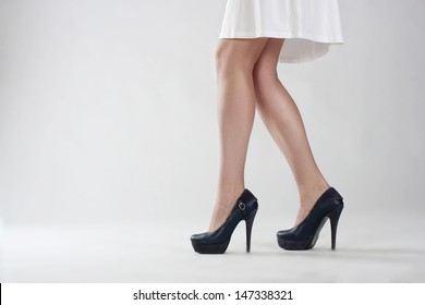 Close Up Of Elegant Female Legs Walking 