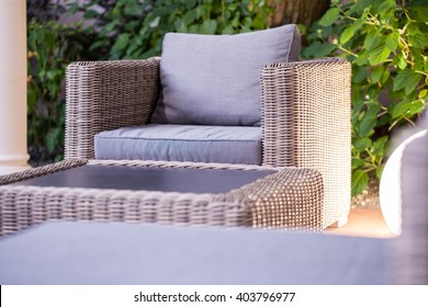 Close Up Of Elegant Rattan Garden Furniture