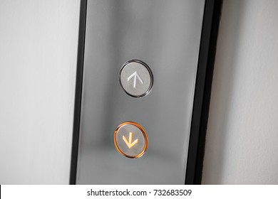 Close Up Elevator Button Over White Wall.