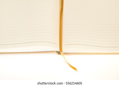 close up of empty notebook (memo) open with ribbon
