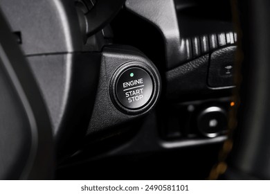 Close up engine car start button. Start stop engine modern new car button,Makes it easy to turn your auto mobile on and off. a key fob unique ,selective focus - Powered by Shutterstock