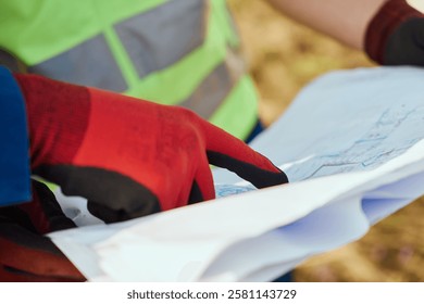Close up of an Engineer Reviewing Project Papers for the Construction of Wind Turbines 