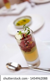 Close Up Of An Entree, Tuna Mousse Served In A Glass