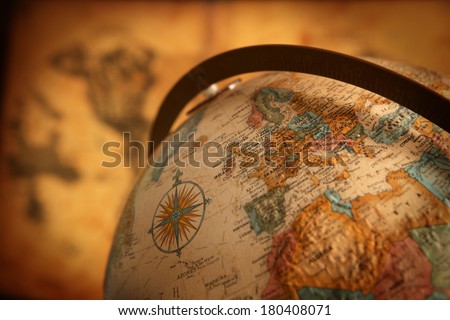 Close up of europe on an antique style globe
