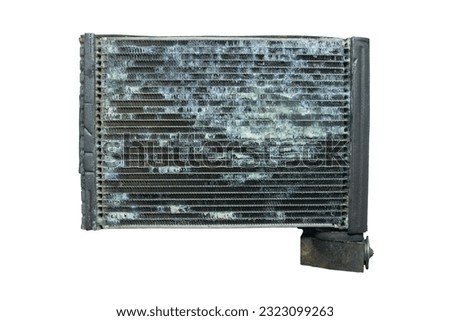 Close up evaporator Dirty cars. Cooling coil air condition car dirty with dust and stick. Nasty with mucus and dust clumping on air fins