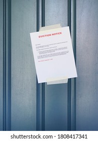 Close Up Of An Eviction Notice On The Door Of Home, Focus Of Sign