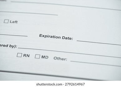 Close up of expiration date section on medical form.