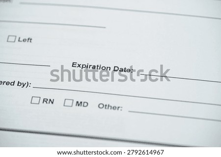 Close up of expiration date section on medical form.