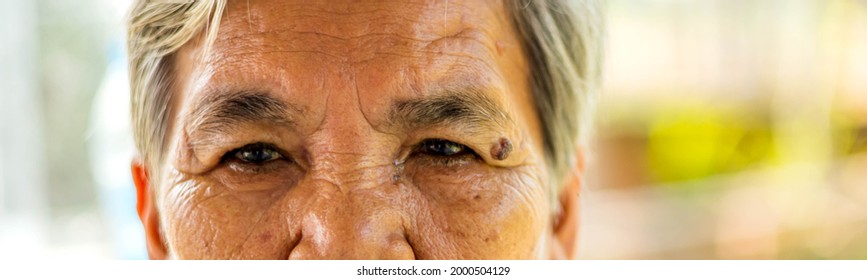 Close Up Eyebrows And Eyes Of An Old Asian Woman.