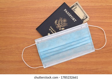 Close Up Of Face Mask And US Passport