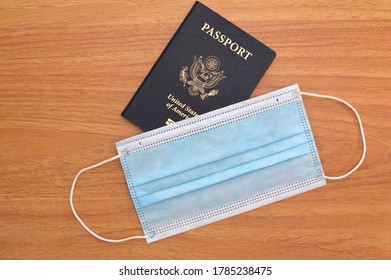 Close Up Of Face Mask And US Passport