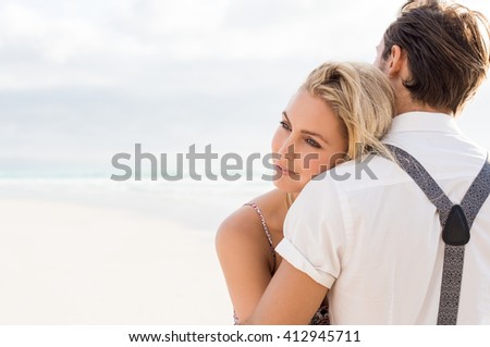 Similar – Image, Stock Photo Blonde woman leaning on a white wall while looking camera