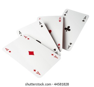 Close Up Of  Falling Playing Cards Poker Game On White Background With Clipping Path