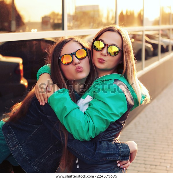 Close Fashion Portrait Two Young Hipster Stock Photo Edit Now