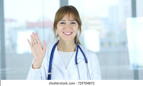 Close Up Of Female Doctor Doing Video Chat, Webcam View