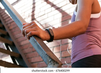 Close Up Of Female Hand With Activity Tracker