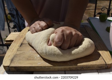 Close Up Female Hands Kneading Dough