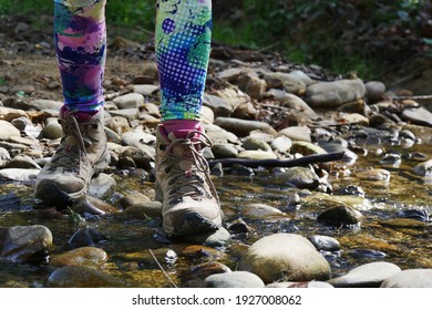 a close up female hiker shoes walking