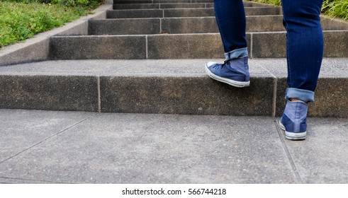 Close Female Legs Walking Stairs Stock Photo (Edit Now) 566744218