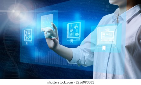 Close up of female student hands using digital screen for learning, education, e-classes