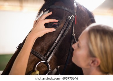 Close up of female vet checking horse eye in stable - Powered by Shutterstock