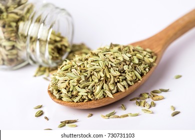 close up the fennel seed on white background