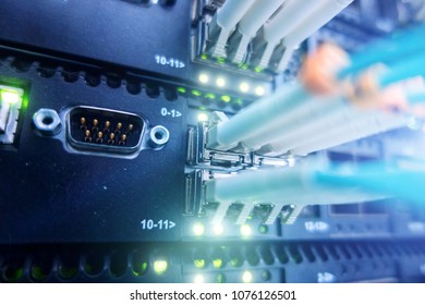 Close up fiber optic cable. Servers racks.  - Powered by Shutterstock