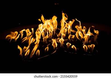 Close Up Of Fire From Giant Outdoor Fireplace