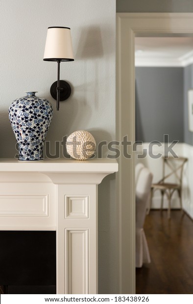 Close Fireplace Mantle Vase Lighting Fixture Royalty Free Stock