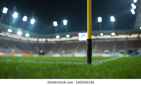 Close Up Flag's Pole In The Corner Of Soccer Pitch