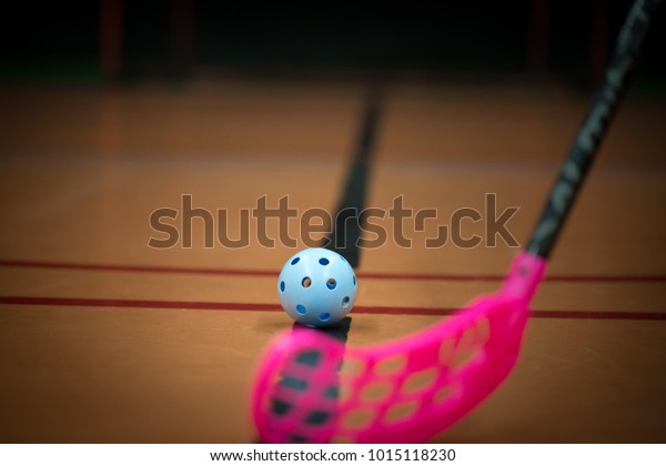 Close Floorball Stick Blue Ball Gym Stock Photo Edit Now