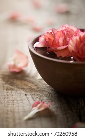 Close Up Of Flowers Floating In Bowl Of Water