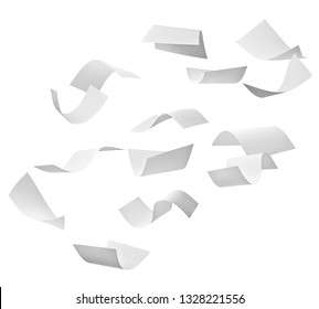 Close Up Of Flying Papers On White Background