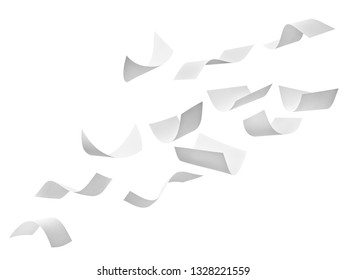 Close Up Of Flying Papers On White Background