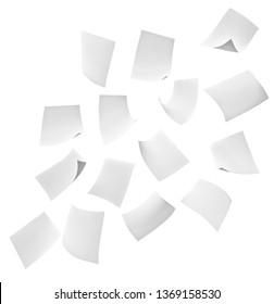 Close Up Of Flying Papers On White Background