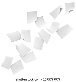 Close Up Of Flying Papers On White Background