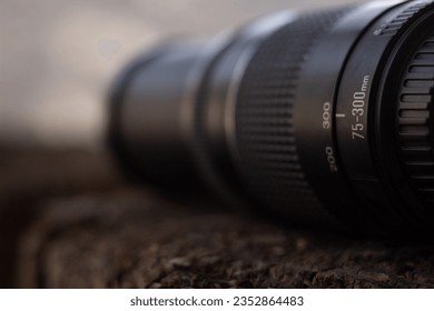 close up of the focal length measurements of a telephoto lens for nature photography photographed in a nature setting