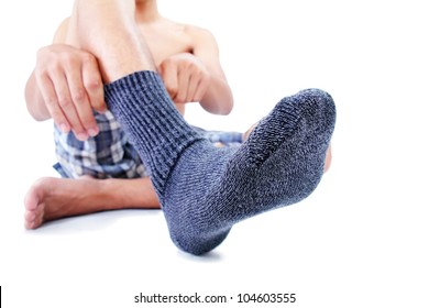 Close Up Of A Foot With Sock.Diabetic Foot Care Concept.